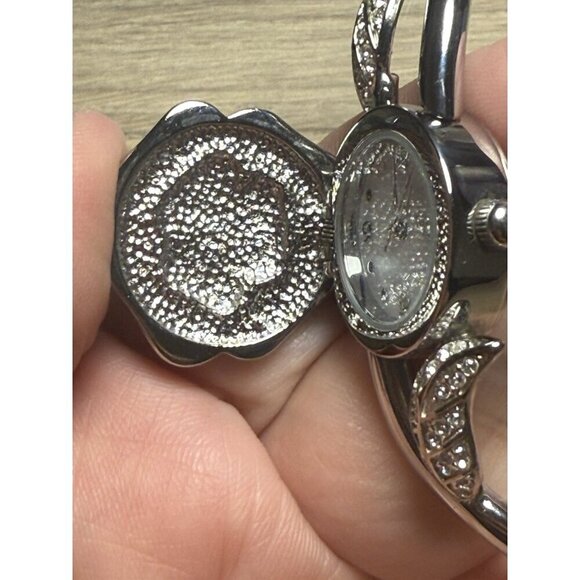 Bellagio BelTempo Fiori Floral Women Hidden Dial Bracelet Watch Silver Turquoise - Picture 9 of 9